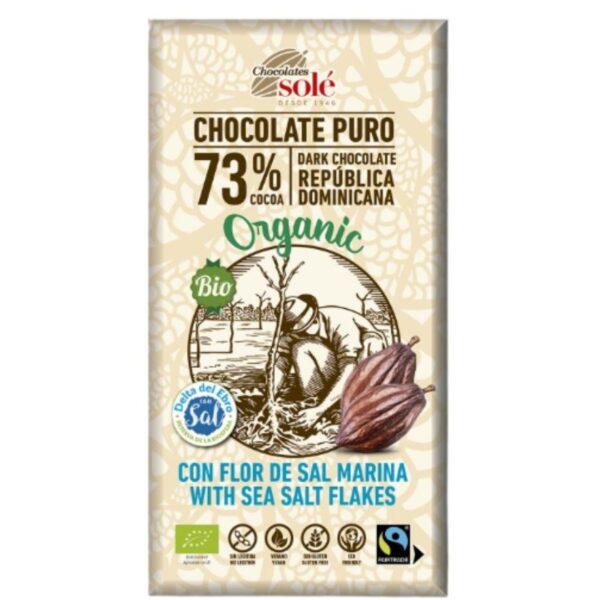 Chocolate Negro 73% Cacao Flor de Sal Bio Sin Gluten - Chocolates Sole - 100 gramos