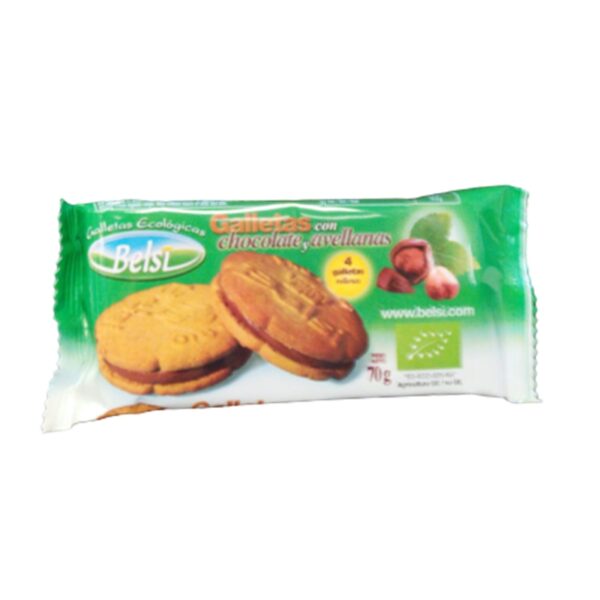 Galletas Rellenas de Chocolate y Avellanas Bio - Belsi - 60gramos