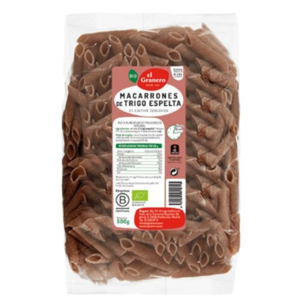 Macarrones de Trigo Espelta Integral Bio - El Granero - 500 gramos
