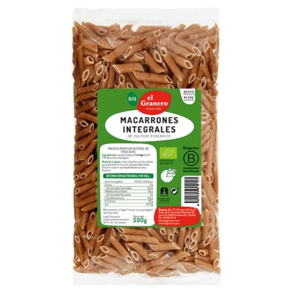 Macarrones Integrales Bio - El Granero - 500 gramos