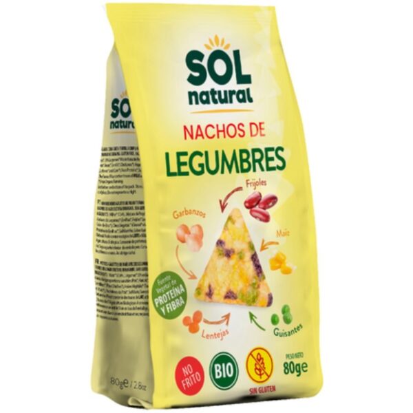 Nachos de Maiz con Legumbres Sin Gluten Bio - Solnatural - 80 gramos