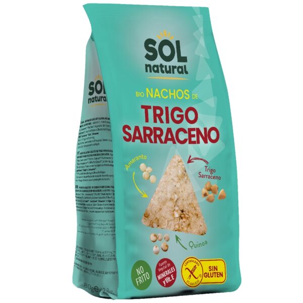 Nachos de Trigo Sarraceno Amaranto y Quinoa Sin Gluten Bio - Solnatural - 80 gramos