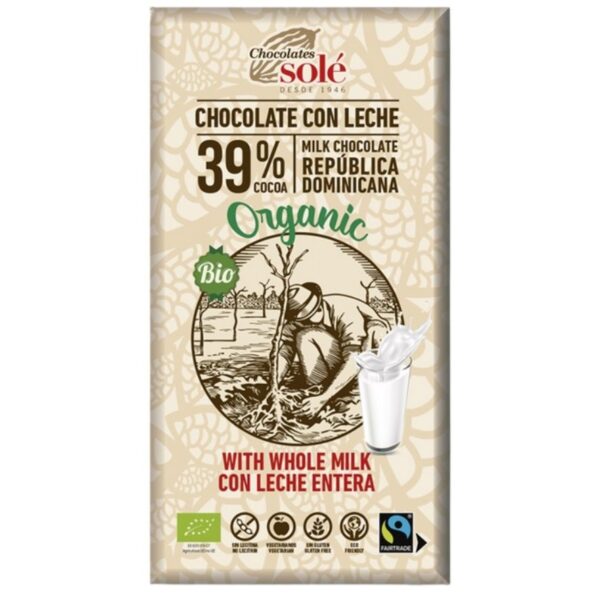 Chocolate con Leche Sin Gluten Bio - Chocolates Sole - 100 gramos