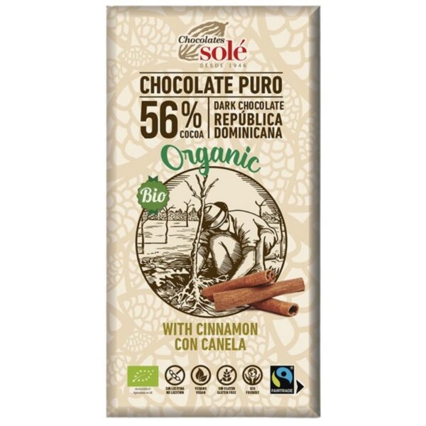 Chocolate Negro 56% Cacao Bio Sin Gluten - Xocolates Sole - 100 gramos