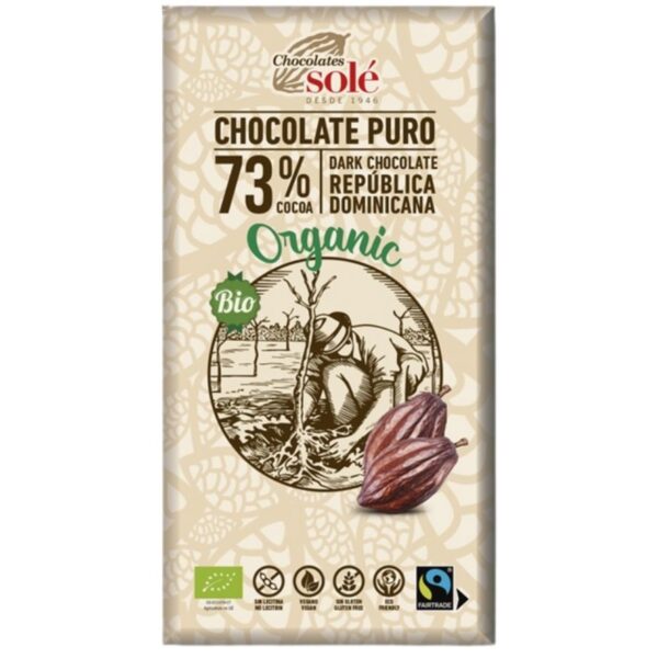 Chocolate Negro 73 Bio Sin Gluten - Chocolates Sole - 100 gramos
