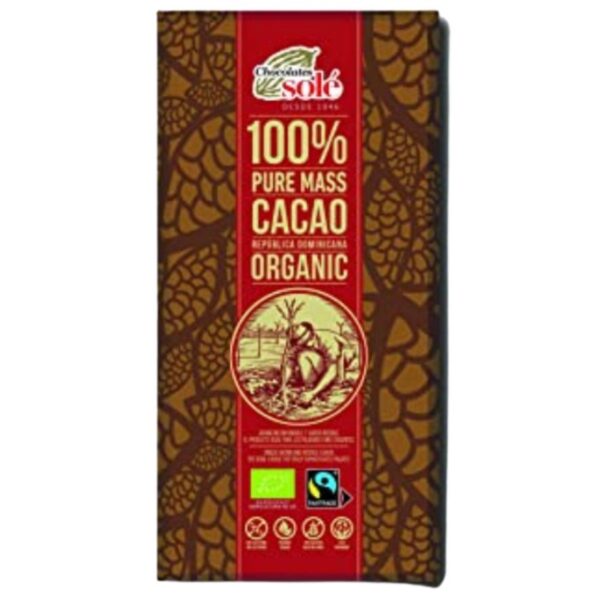 Chocolate Negro 100 Cacao Bio Sin Gluten - Chocolates Sole - 100 gramos